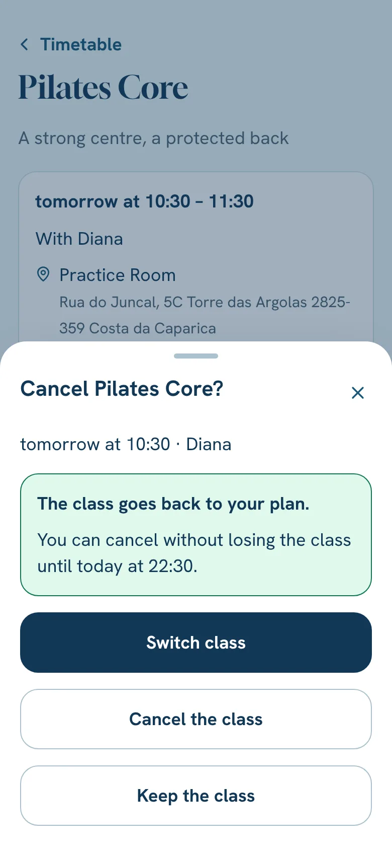 Cancelling a class
