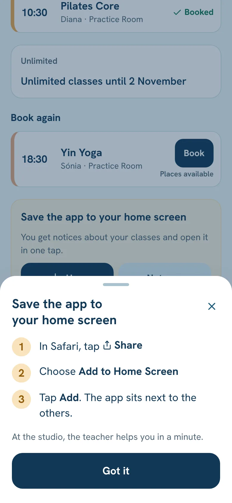 Saving the app to the home screen