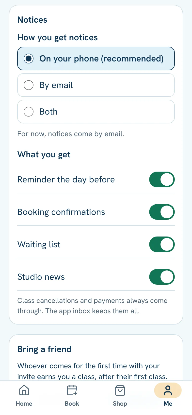 The notice settings