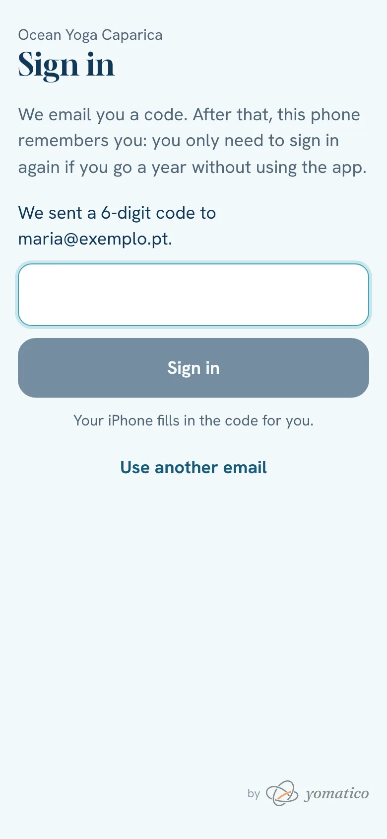 Typing the code from your email