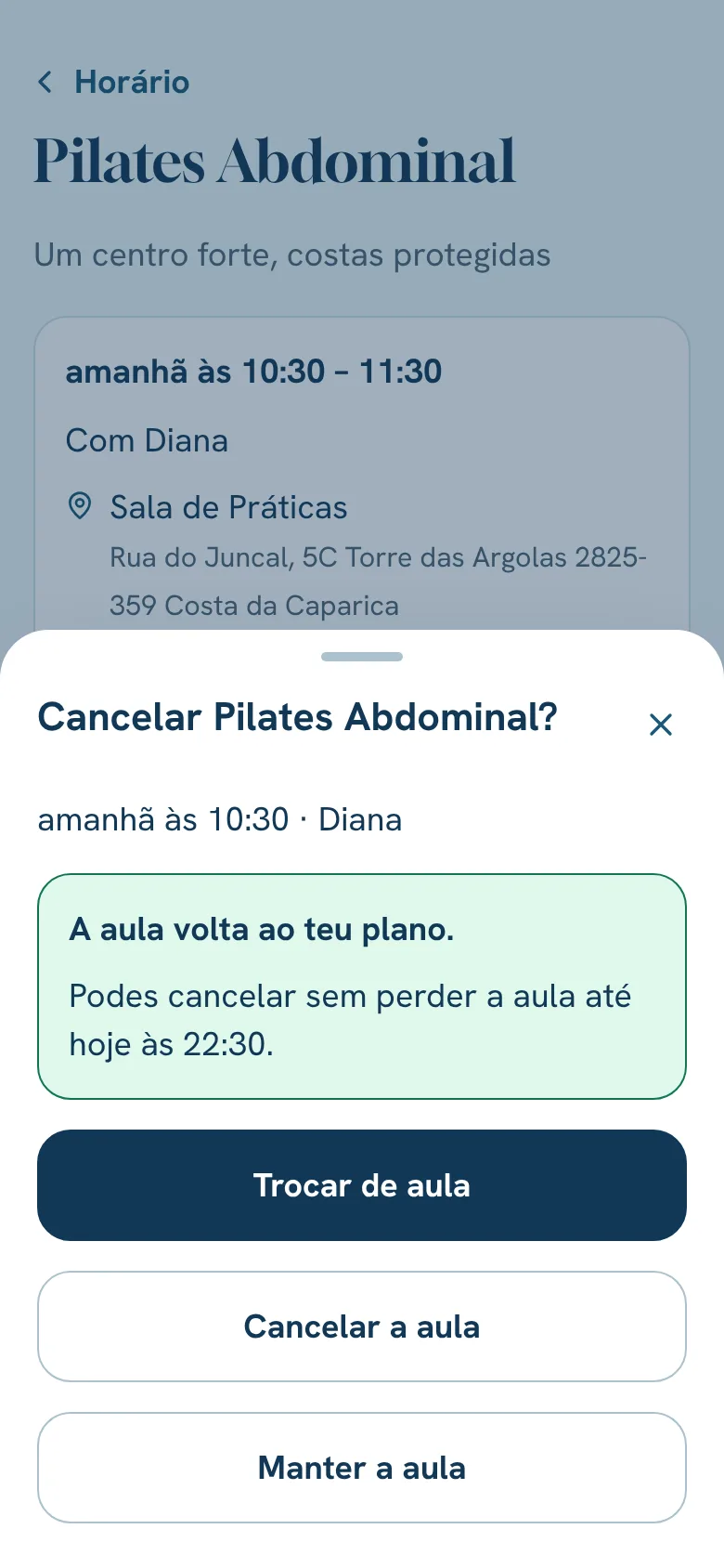 Cancelar uma aula