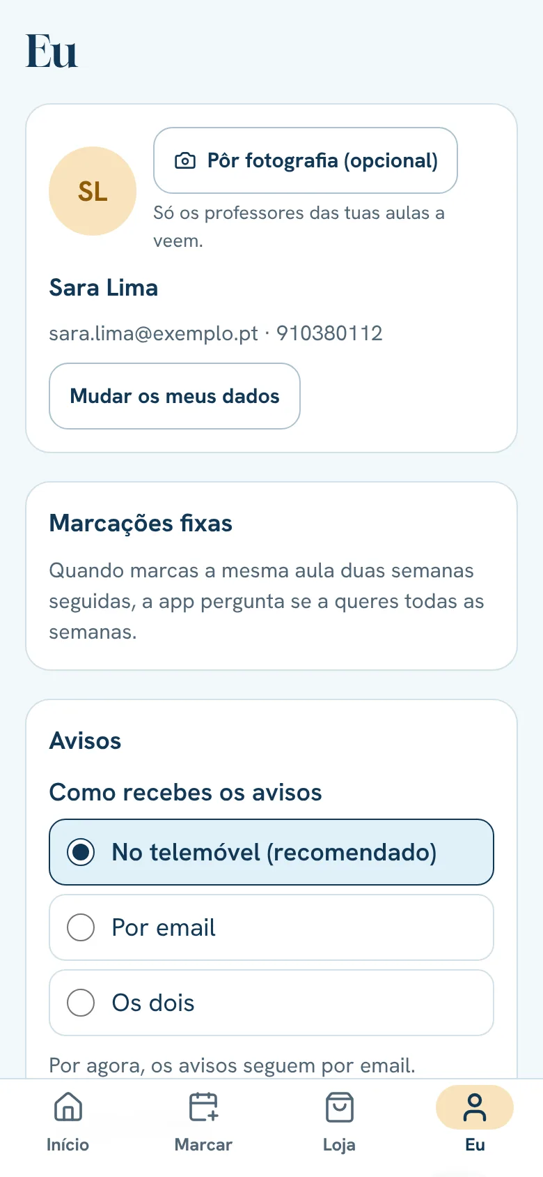 O teu espaço na app