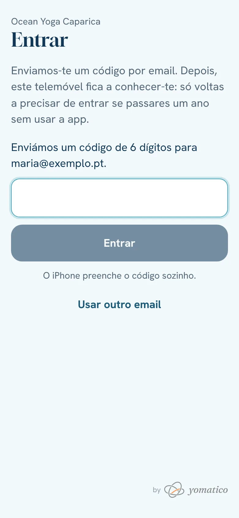 Escrever o código recebido por email