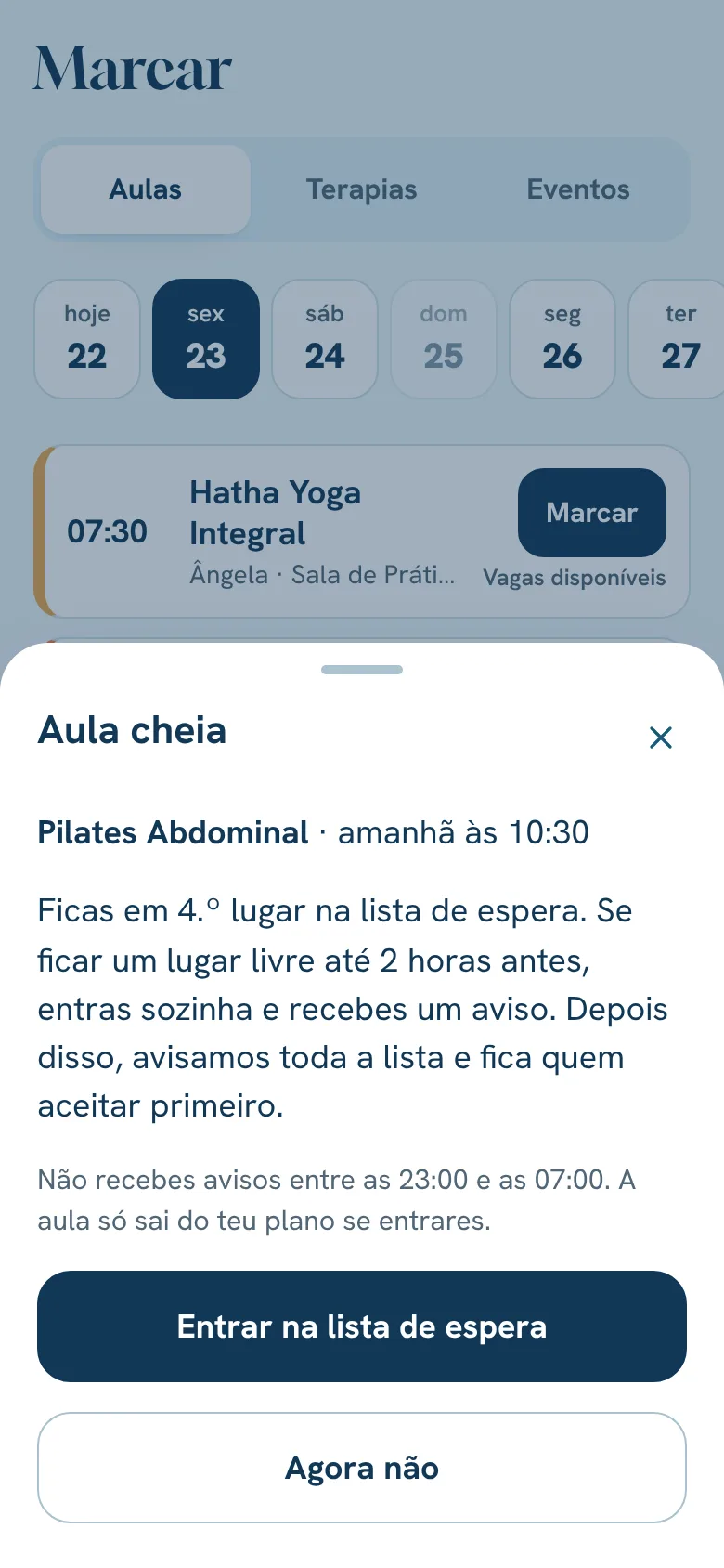 A lista de espera de uma aula cheia